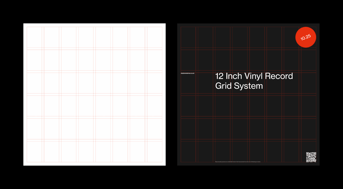 Visual representation of the 48-field modular grid used in the vinyl sleeve template.