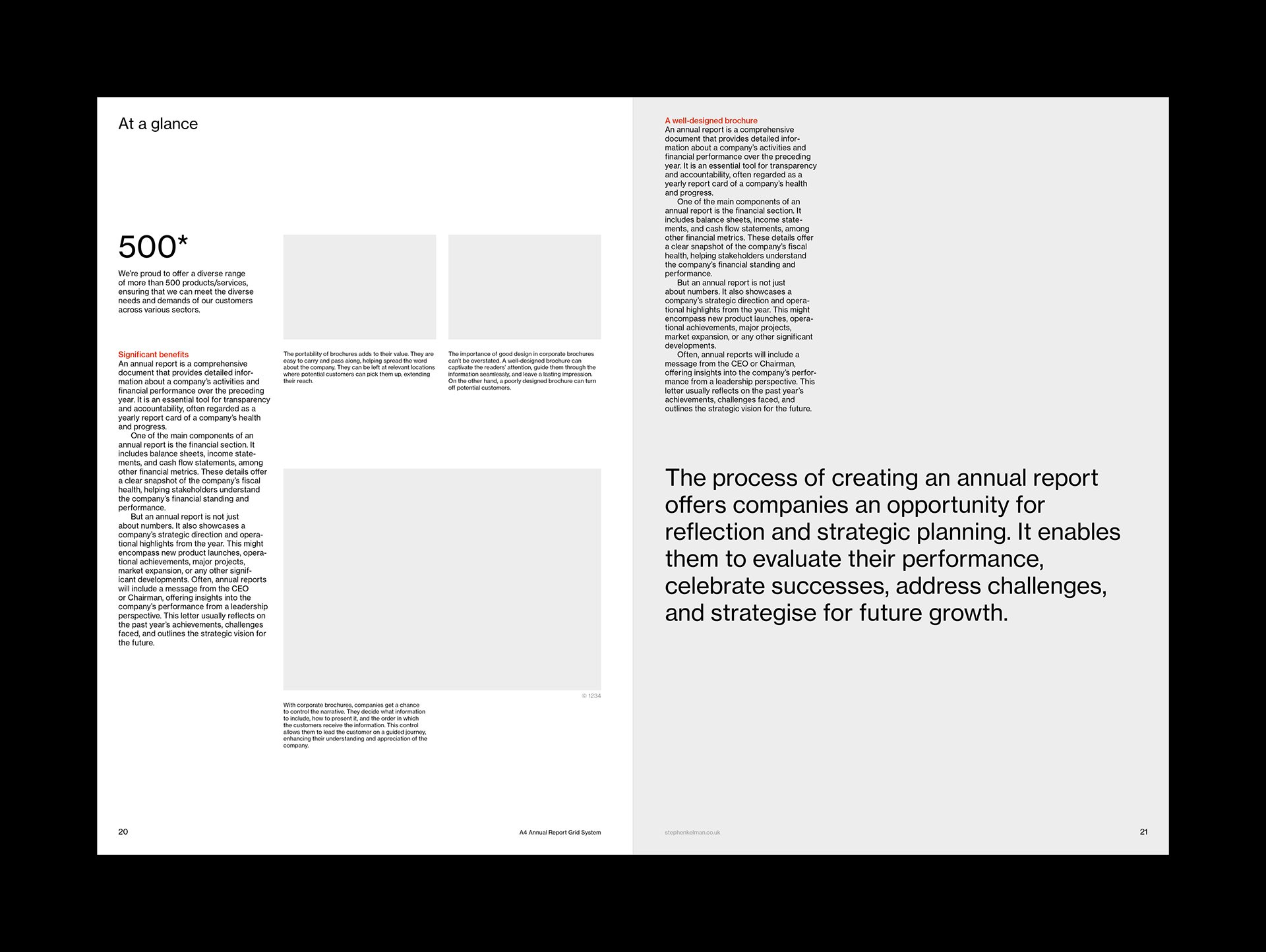 A4 Annual Report Grid System for InDesign | Internal spread design