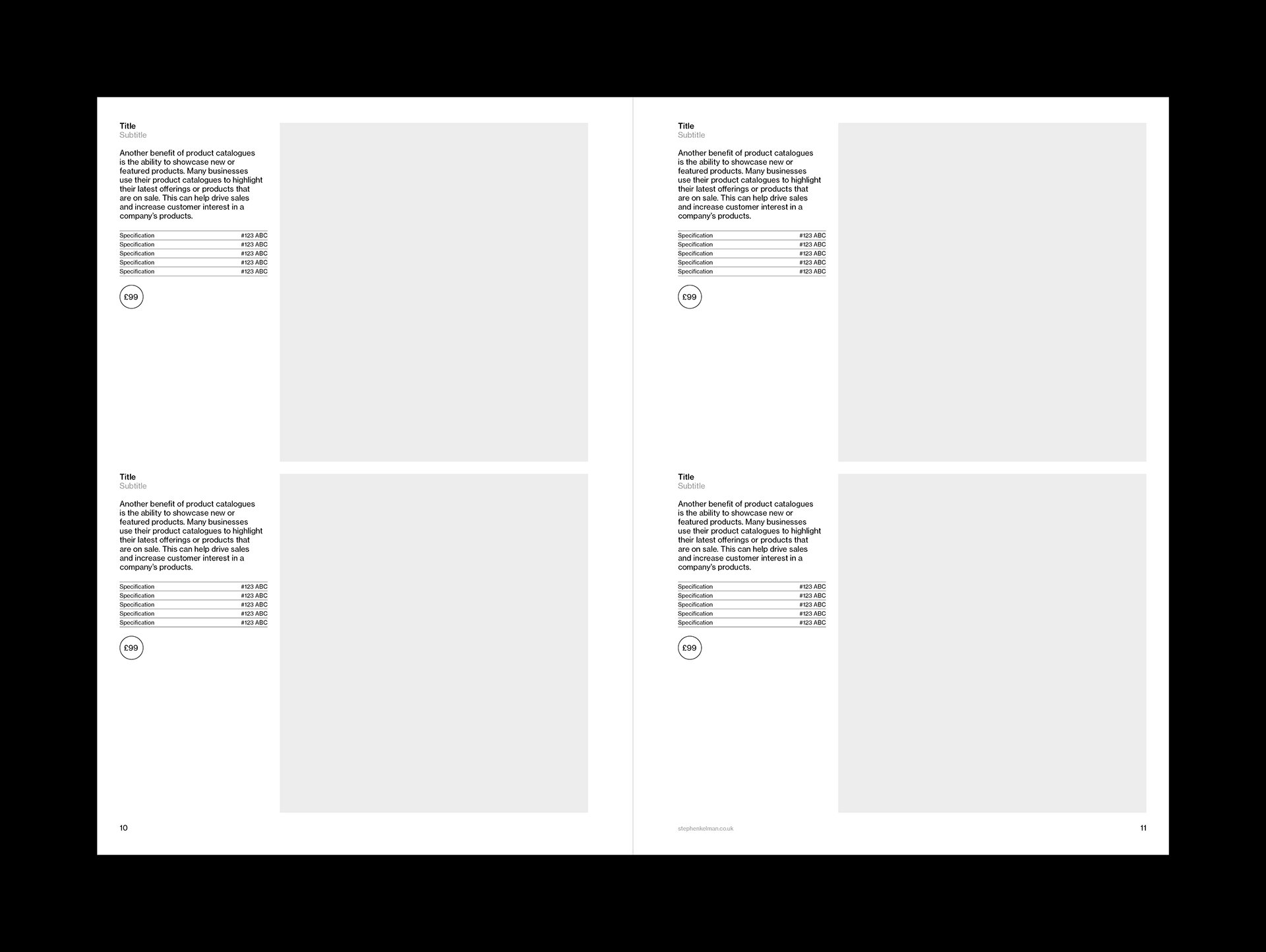 Product Catalogue Brochure A4 Grid System for InDesign | Spread for Four Products