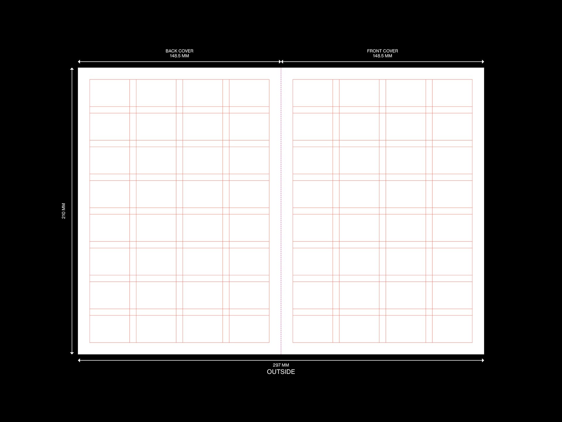 Fold guide and modular grid system for an A5 bifold brochure