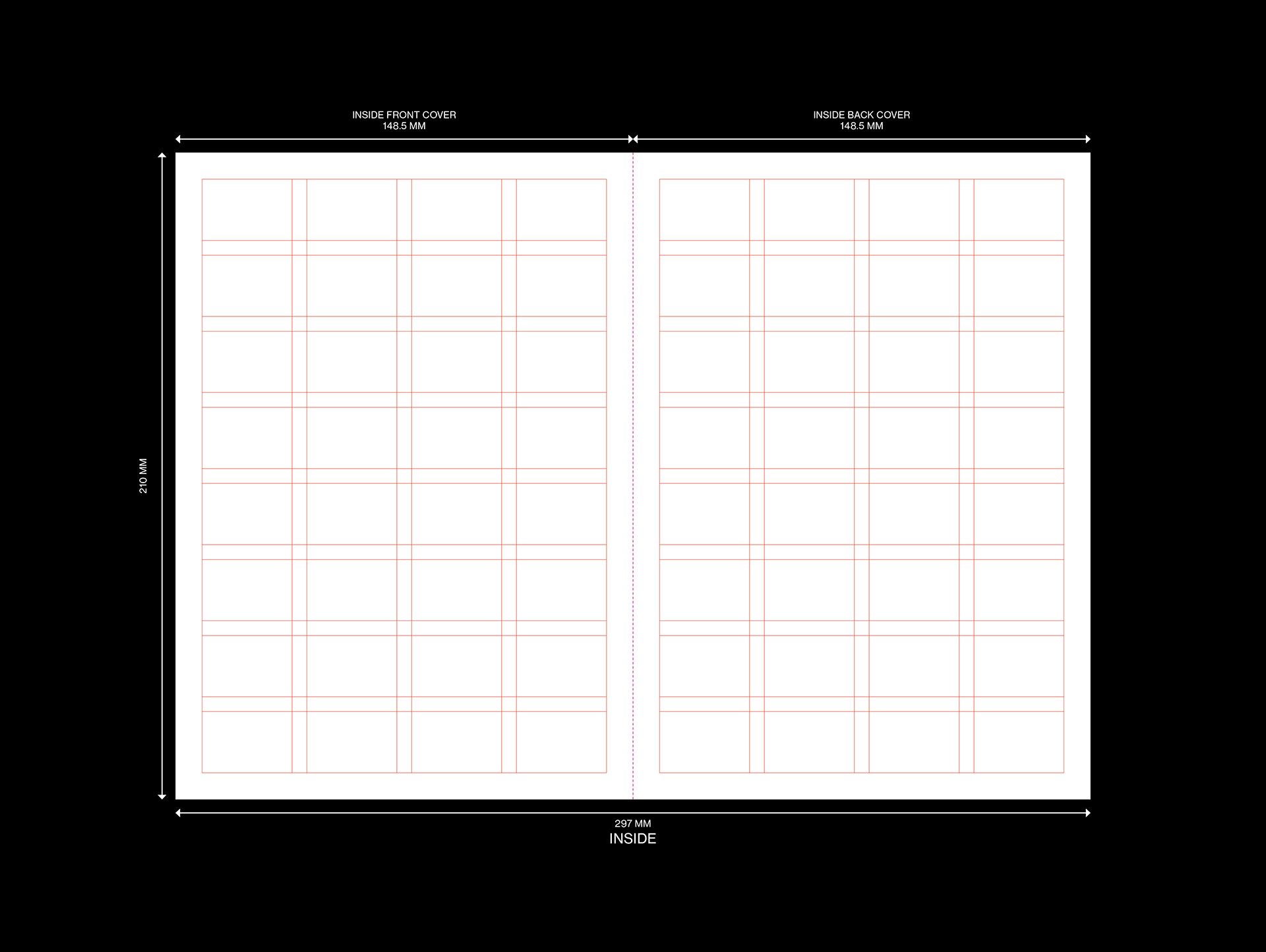 Fold guide and modular grid system for an A5 bifold brochure