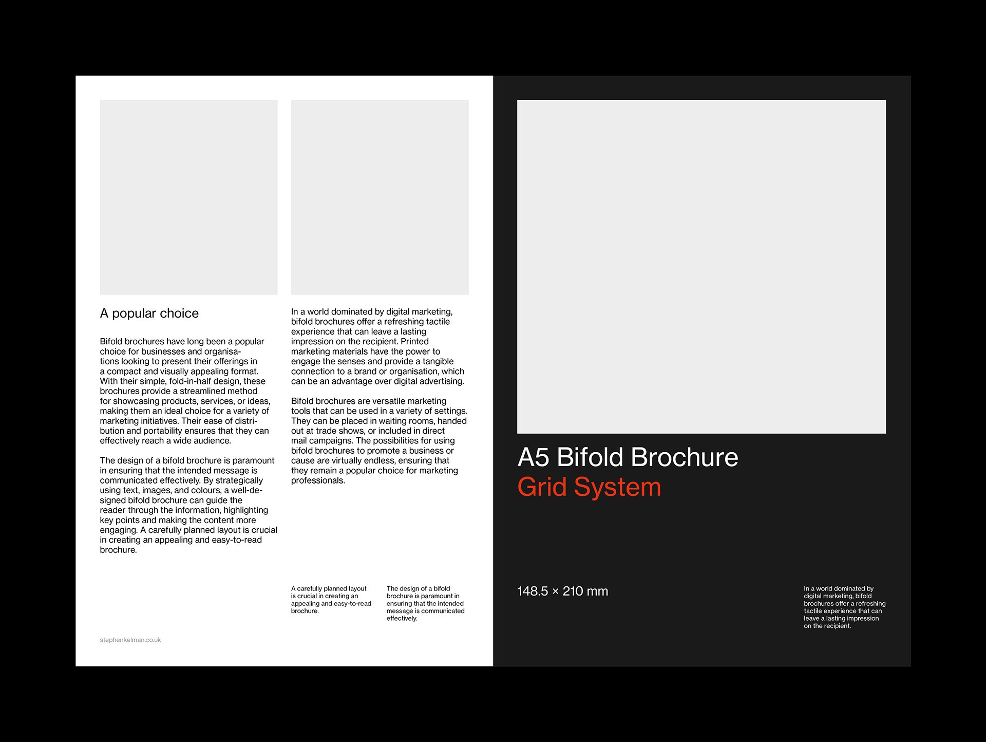 An example layout for the outside of an A5 bifold brochure template for InDesign