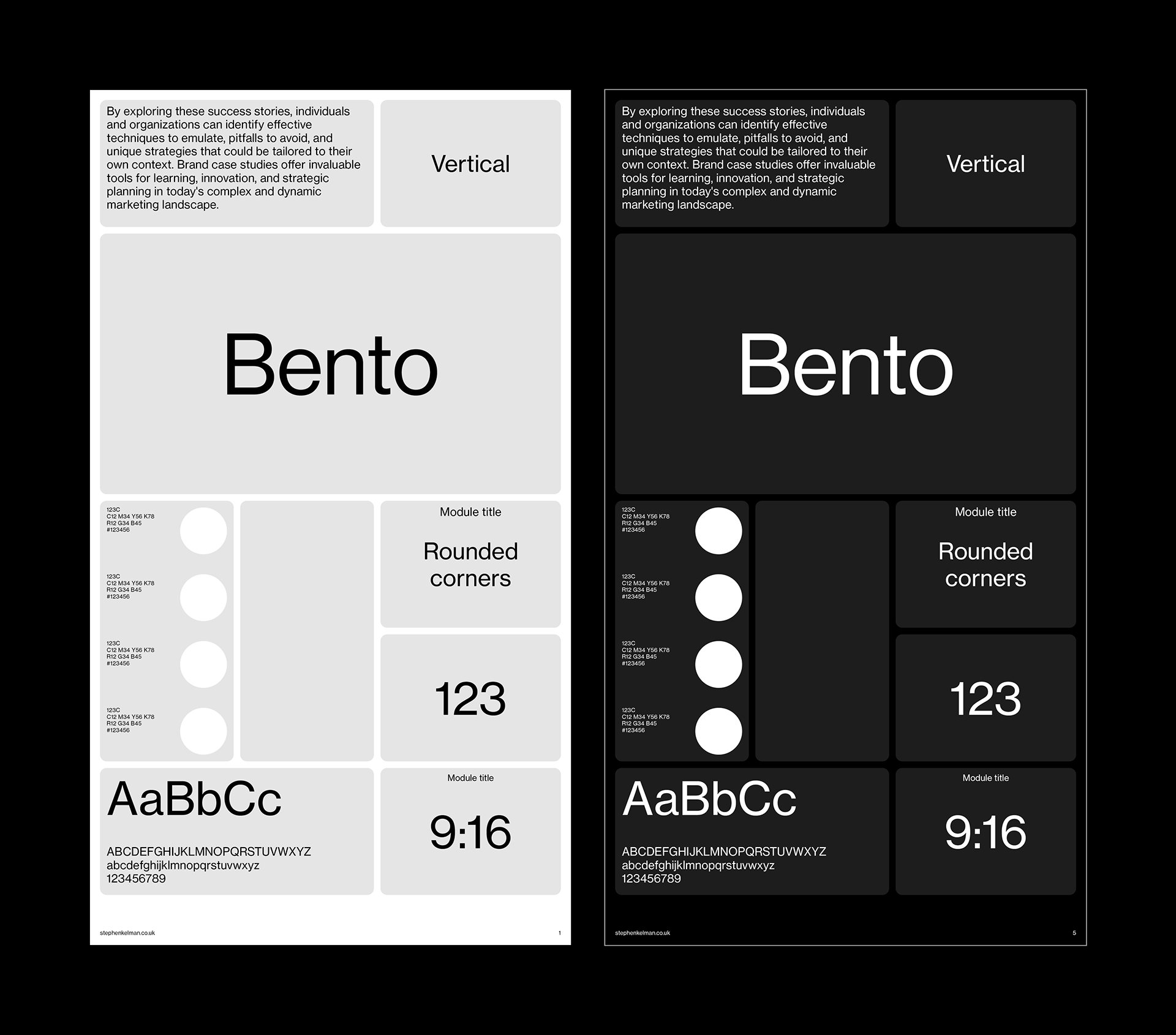 Layout examples for the 16:9 portrait grid system template for Adobe InDesign