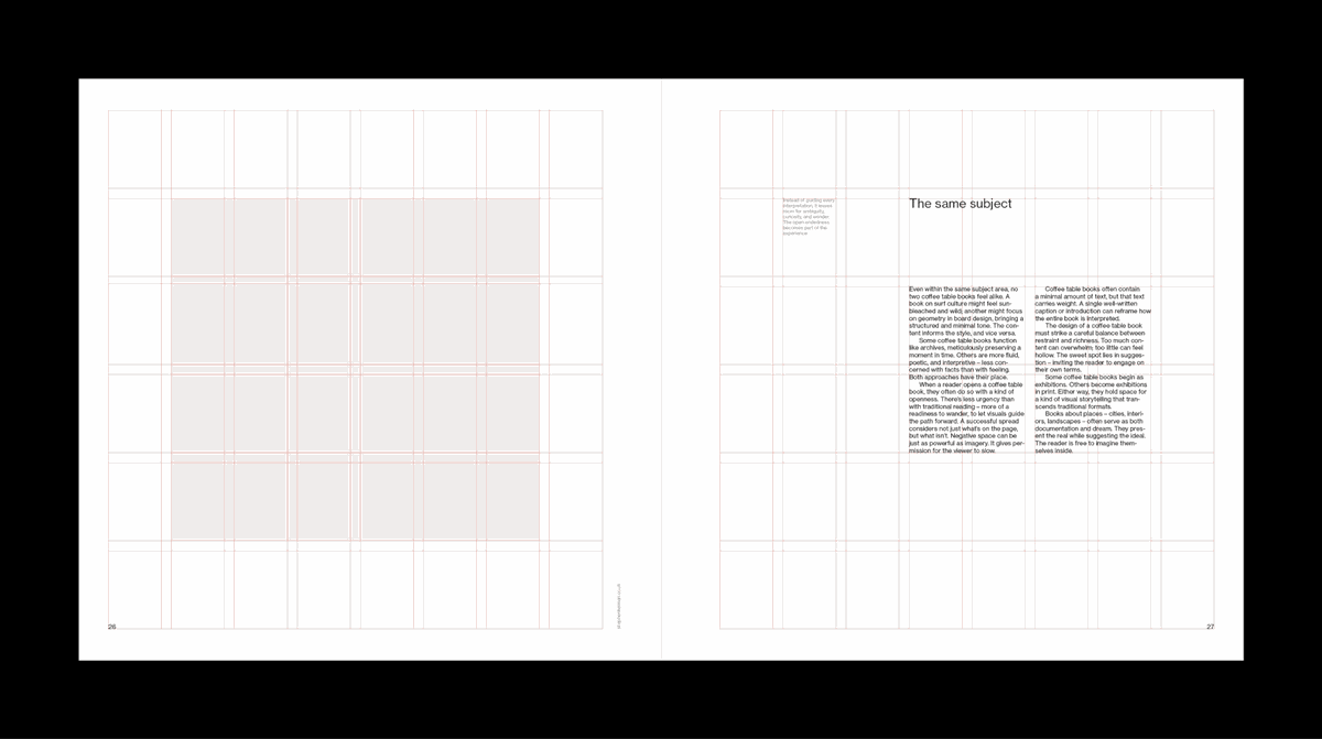 Grid system for a coffee table book indesign template