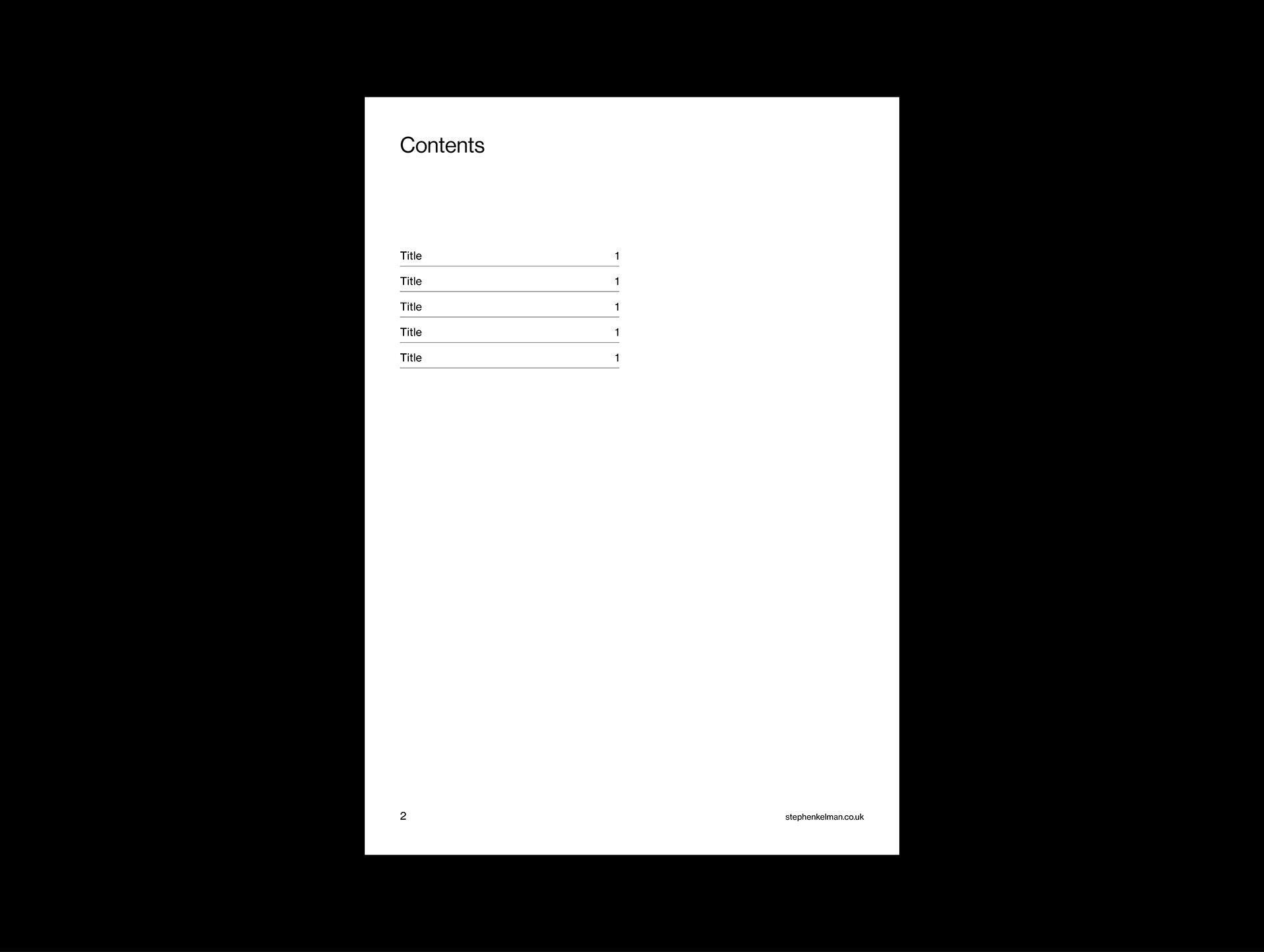 Contents pages design for a simple eBook template designed for Adobe InDesign