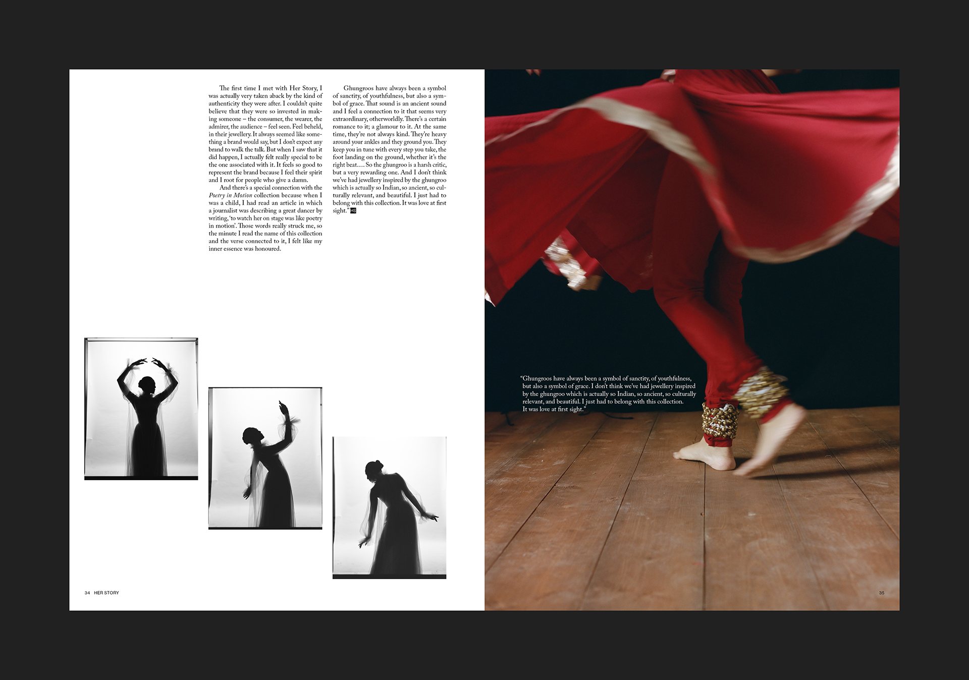 Spread design for jewellery magazine 'Her Story'. This spread features Sobhita Dhulipala