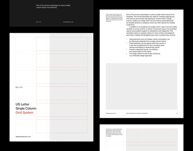 US Letter Single Column Report Grid System for InDesign