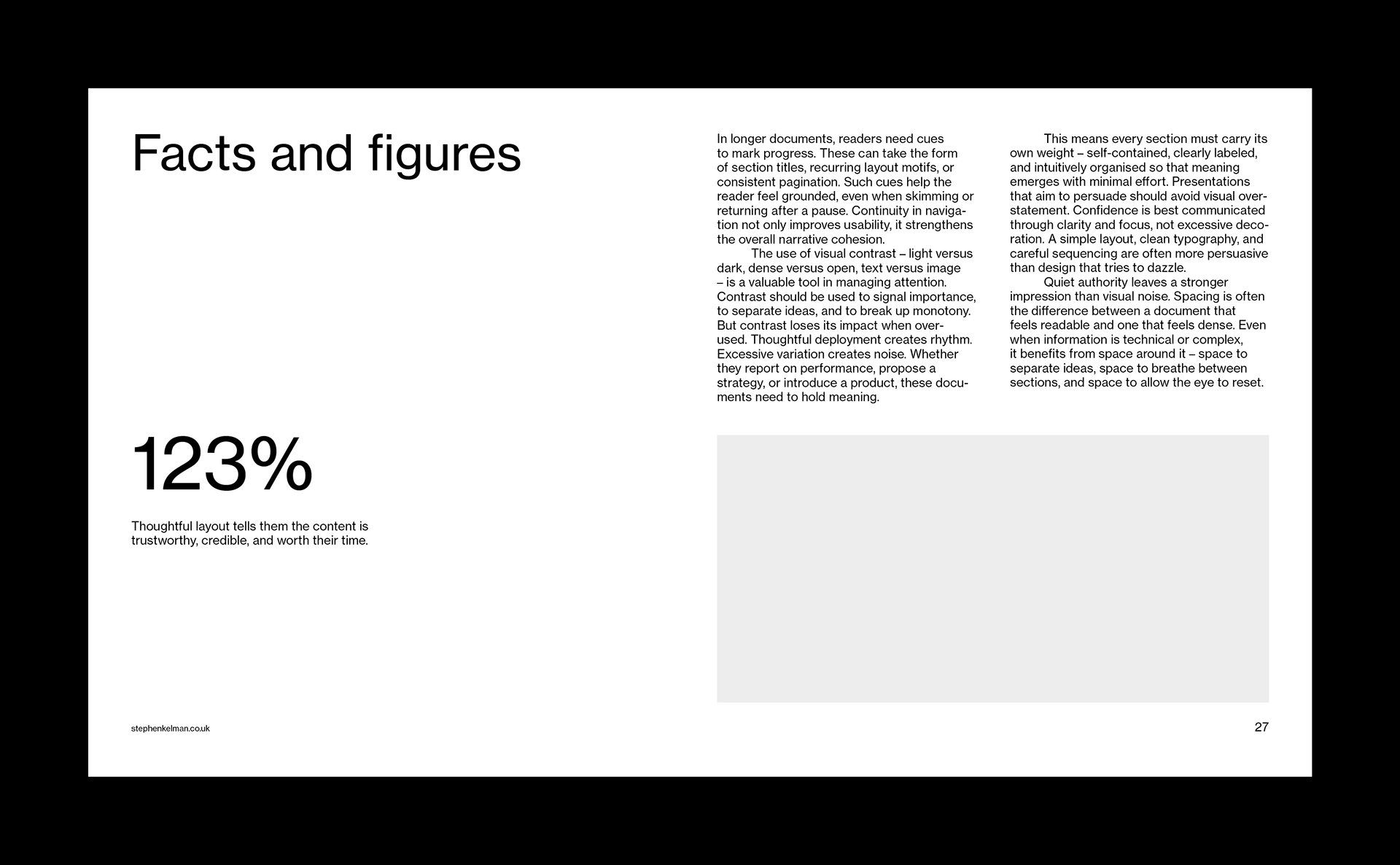 Large “123%” figure on a white layout with three text columns.