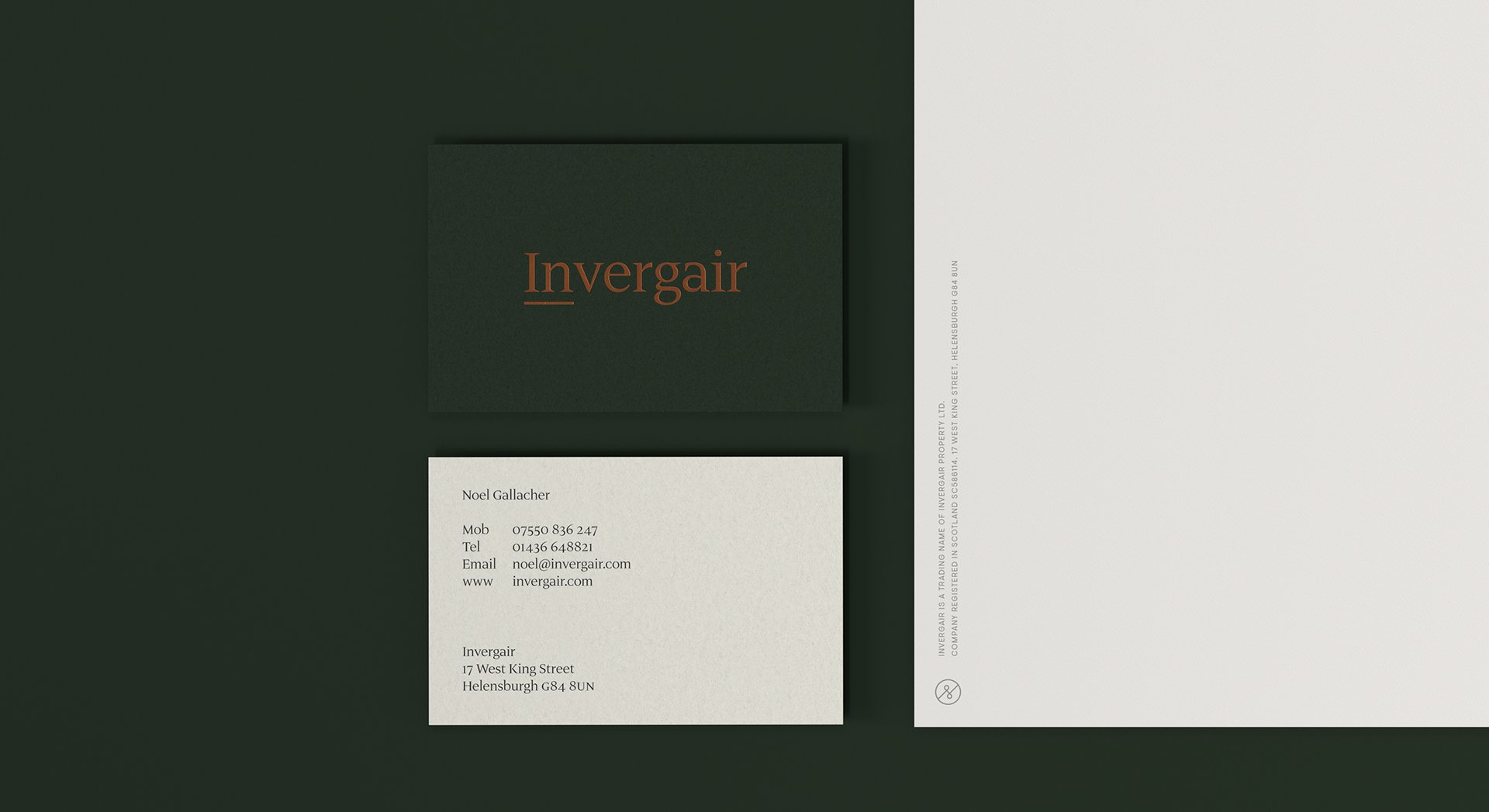 Invergair business cards and letterhead