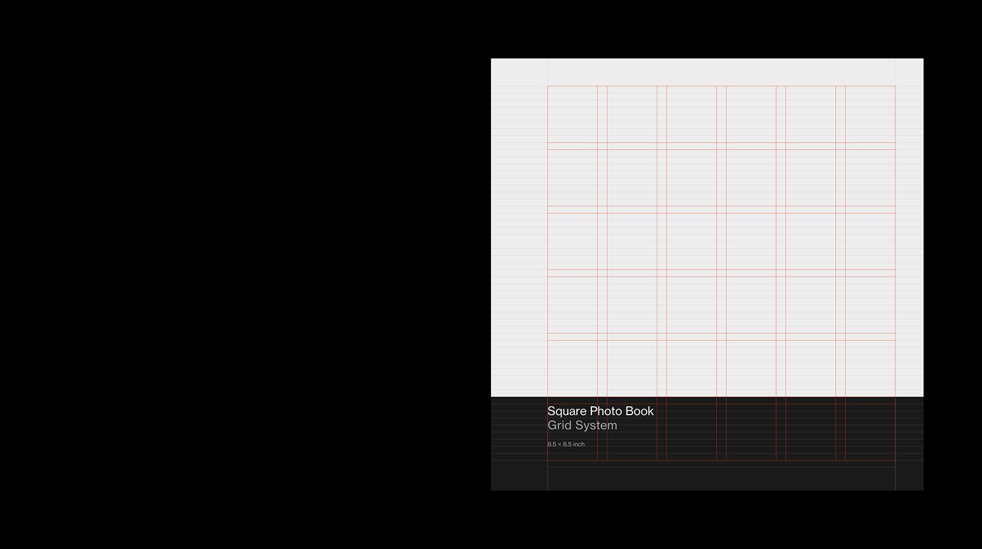 Grid system and simple layout for a square photo book template designed for Adobe InDesign