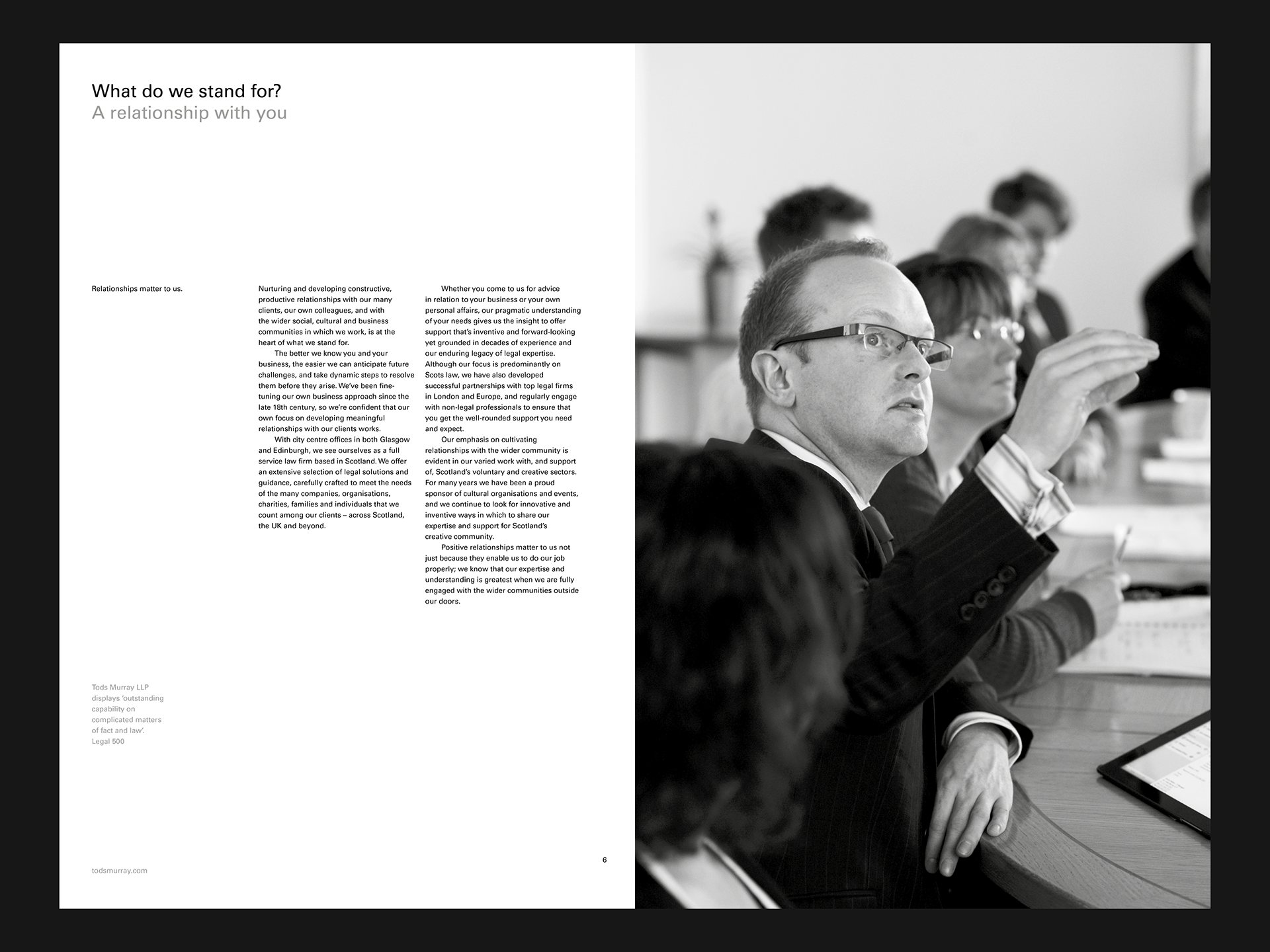 Tods Murray Solicitors – Spread with copy and image