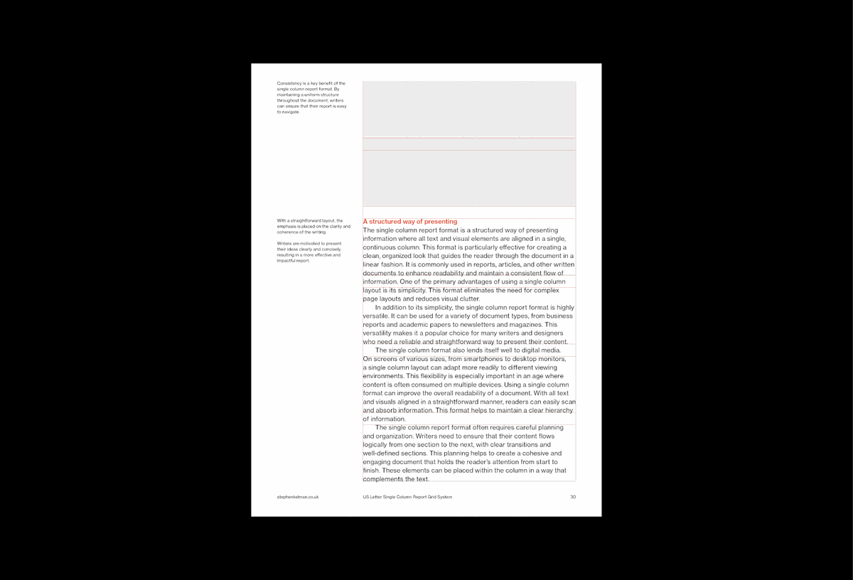 US Letter Single Column Report Grid System for InDesign