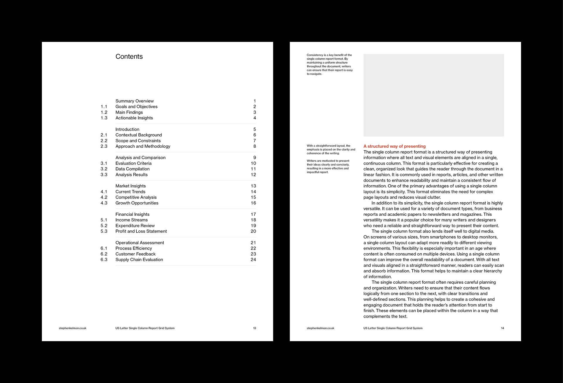 US Letter Single Column Report Grid System for InDesign