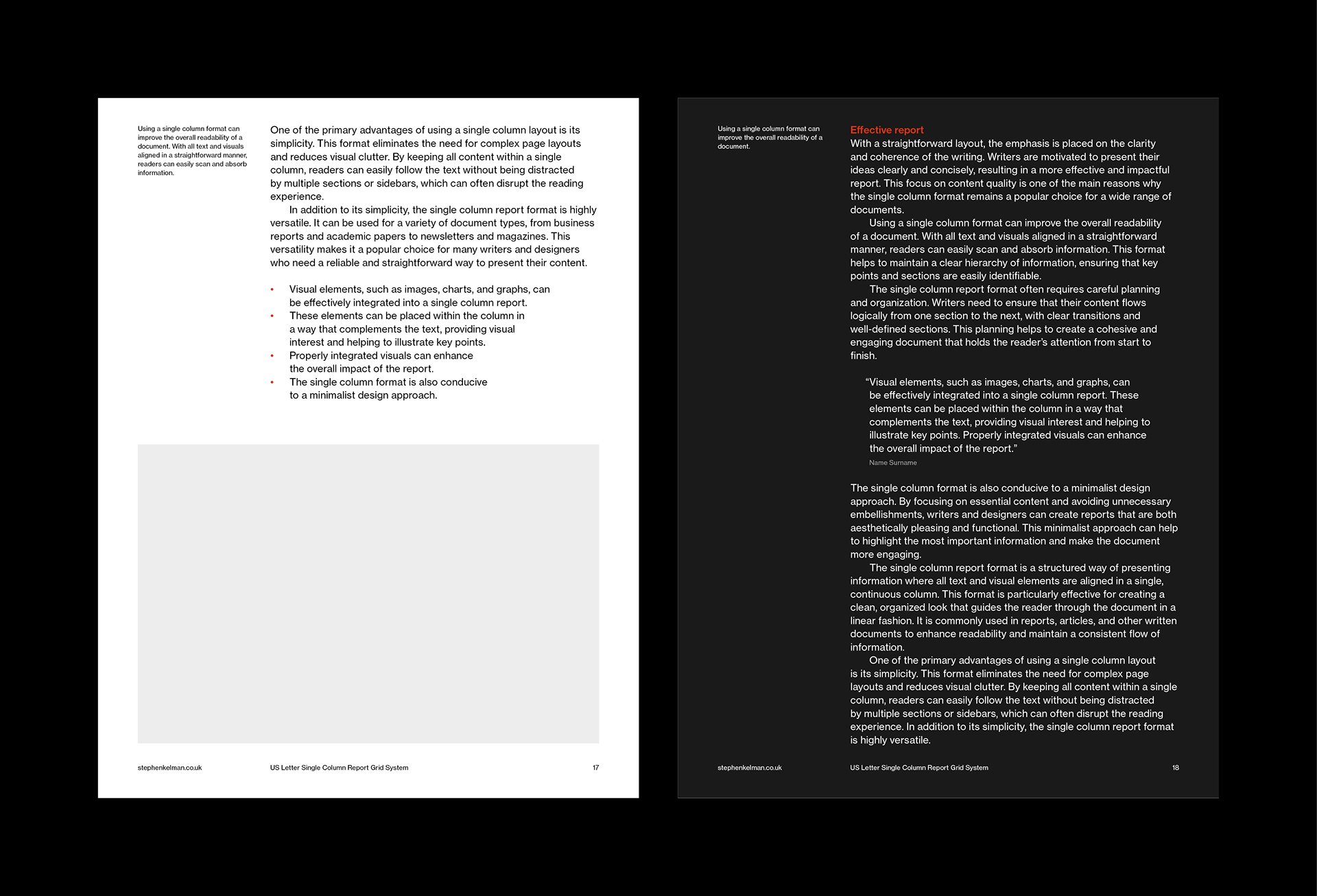 US Letter Single Column Report Grid System for InDesign