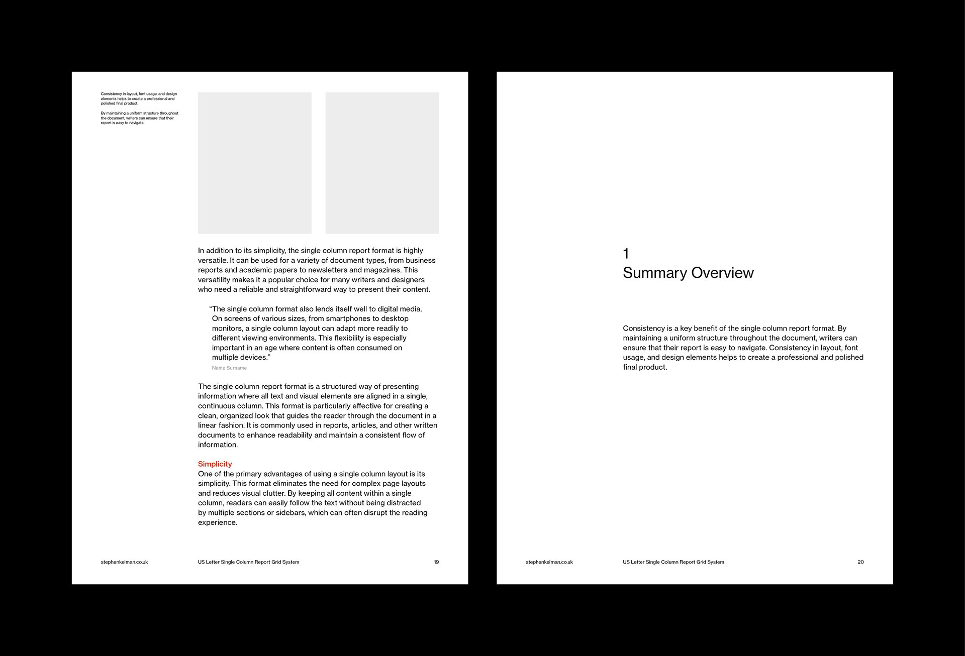 US Letter Single Column Report Grid System for InDesign