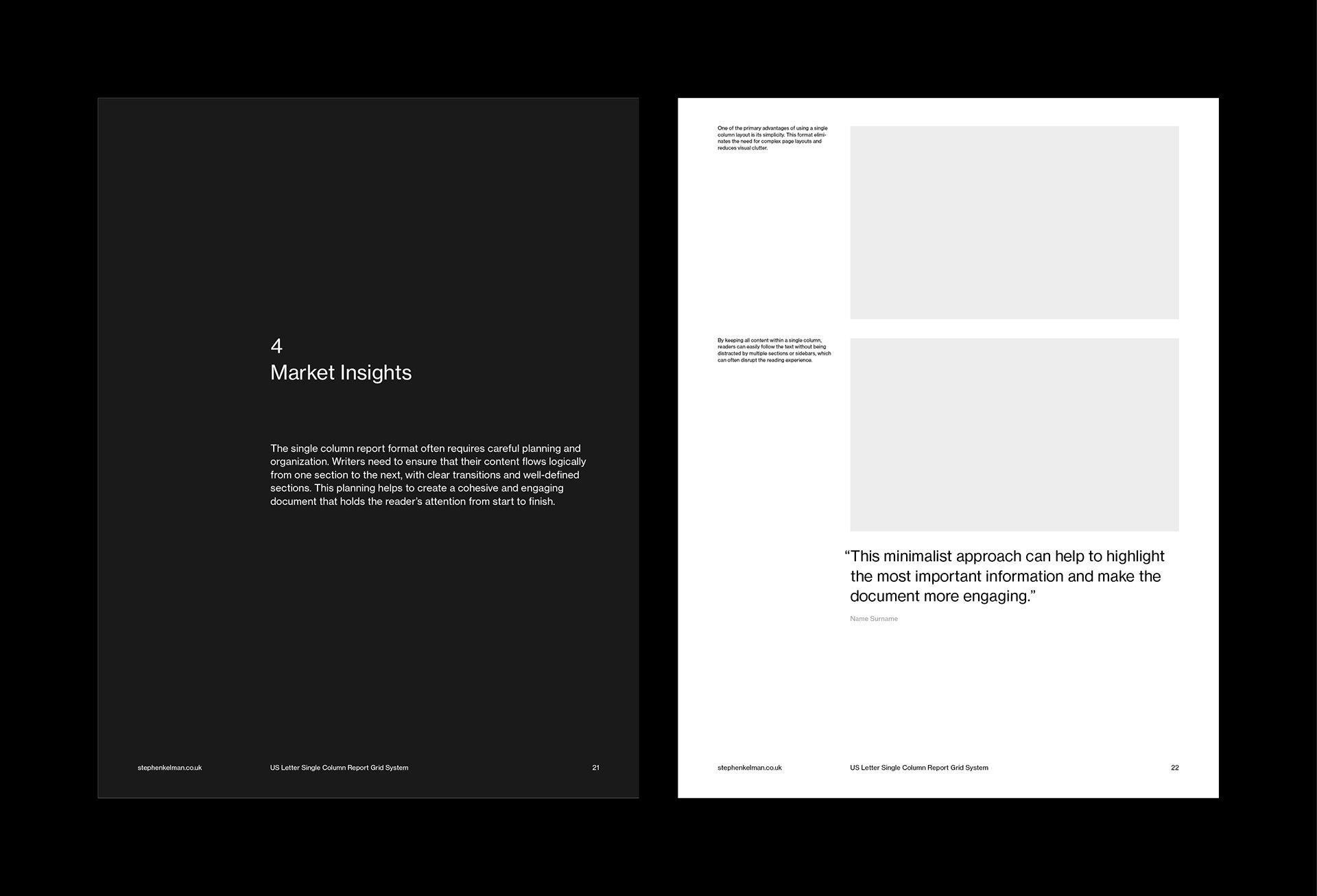 US Letter Single Column Report Grid System for InDesign