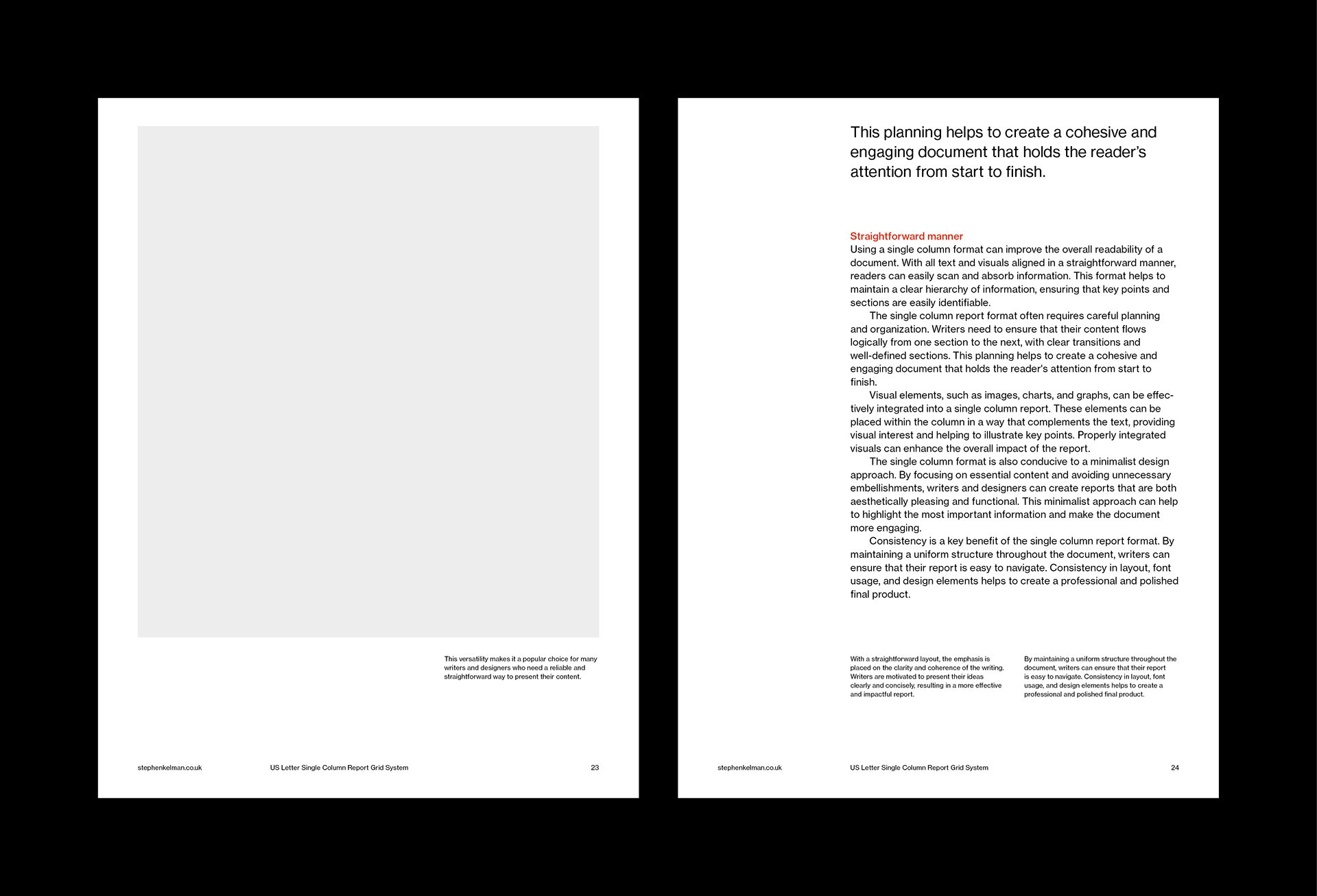 US Letter Single Column Report Grid System for InDesign