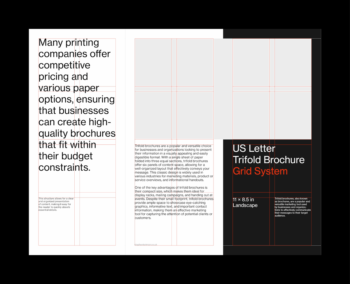 Animation showing grid system and Swiss style layouts for a US letter format InDesign template